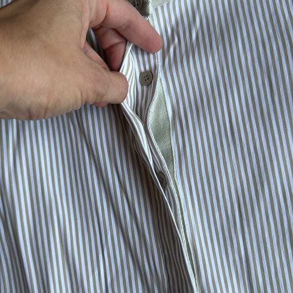 Lafayette 148 New York Valen Neutral Striped Asymmetric Hem Top Blouse, size S - Picture 4 of 7